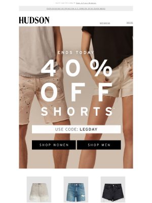 Hudson Jeans - LAST DAY to Save 40% on Shorts