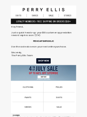 Perry Ellis - Your $10 Reward is Waiting for You