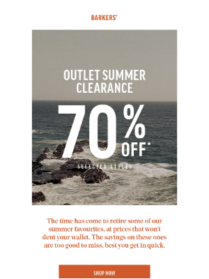 Barkers New Zealand - Outlet Summer Clearance: Take 70% off* Selected Styles