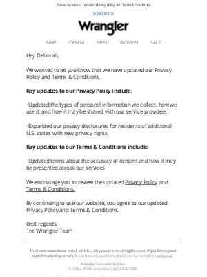 Wrangler - Updated Privacy Policy and Terms & Conditions