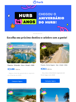 Hurb (Brazil) - 🎉 Aniversário Hurb: viagens com preços imperdíveis!