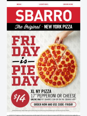 Sbarro - Friday Is for Pizza - XL Pie Just $14!