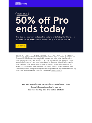 Codecademy - 50% off Pro ends today