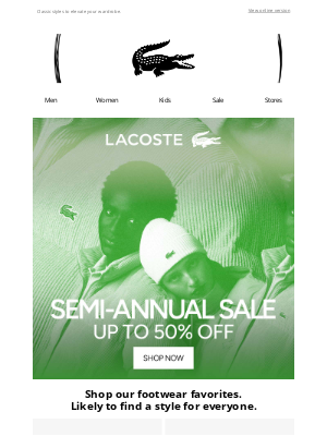 Lacoste - Footwear Favorites. Up to 50% Off.