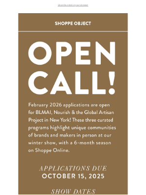 Shoppe Object - New York! Call for applications