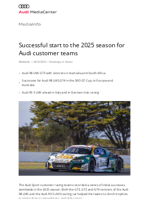 AUDI - Successful start to the 2025 season for Audi customer teams