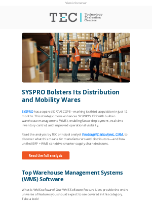 Technology Evaluation Centers - SYSPRO Acquires DATASCOPE: Boosting ERP + WMS Integration