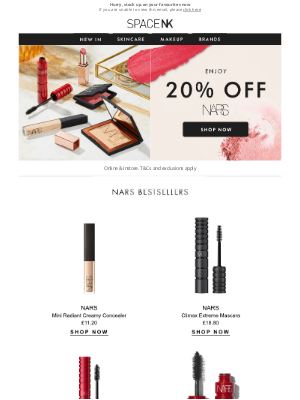 Space NK (UK) - ENDS SOON: 20% off NARS