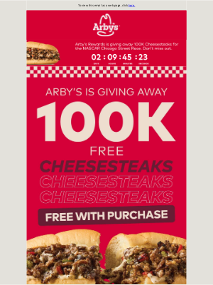 Arby's - FREE Cheesesteak dropping on 7/6 🏁