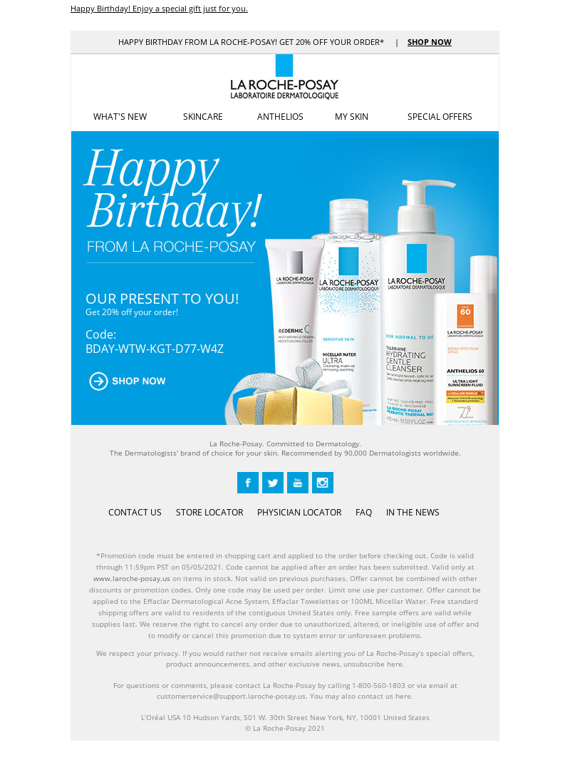 La Roche-Posay - Happy Birthday! Enjoy a special gift just for you.