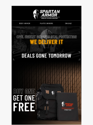 Spartan Armor Systems - This Is Your Last Chance - Your Deals Expire Tonight