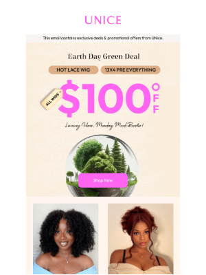 UNice - Ends Soon: Wigs $100 OFF - Starting at $59.9
