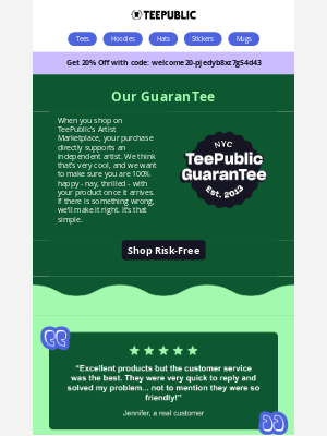 TeePublic - Something wrong? We’ll make it right.+ It's 20% Off.