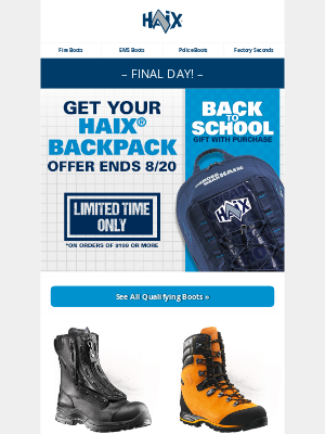 Haix North America - FINAL DAY: Your Gift with Purchase Expires @ Midnight!