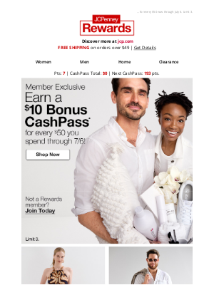 JCPenney - Shop & earn a $10 BONUS CashPass