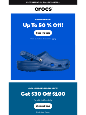 Crocs - Up to 50% off. Zero regrets.