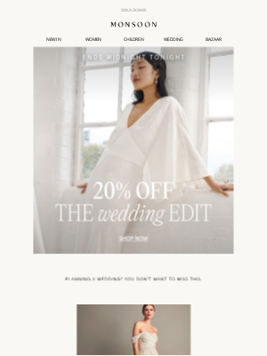 Monsoon (United Kingdom) - FINAL HOURS: 20% off our Wedding Edit 🥂