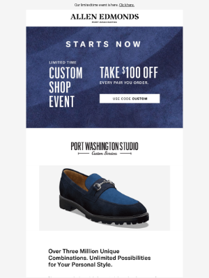 Allen Edmonds - Start customizing with $100 off