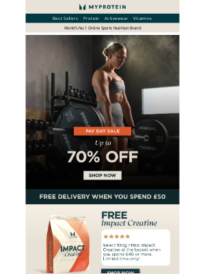 Myprotein (United Kingdom) - Pay Day Weekend: Up to 70% OFF