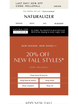 Naturalizer - FINAL HOURS for 20% off fall newness