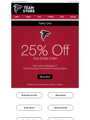 Atlanta Falcons - Hurry, 25% Off Ends Tonight!