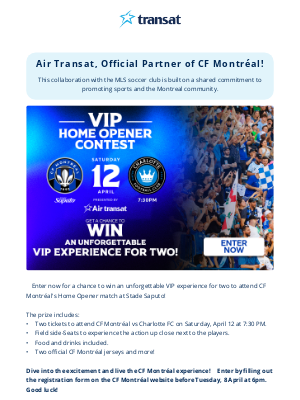 Transat (Canada) - Win an unforgettable VIP Experience with CF Montréal 🏆