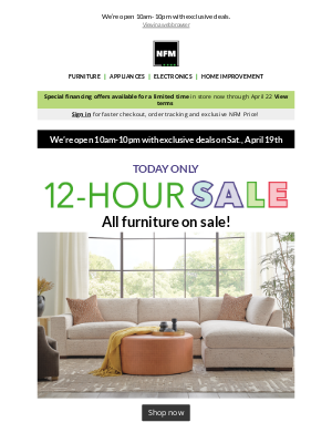Nebraska Furniture Mart - TODAY ONLY: 12-Hour Sale