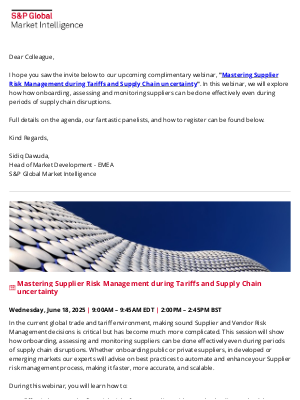 S&P Global - [LAST CHANCE TO REGISTER] Navigate Global Trade Disruptions: Expert Strategies for Supplier Risk Management