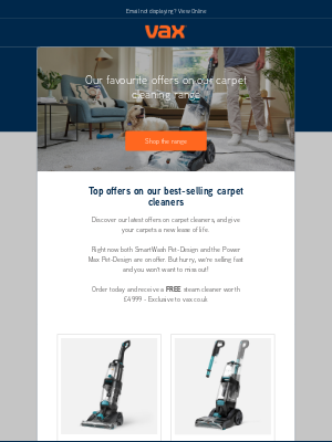 VaxUK - SAVE up to £150 on our carpet cleaners...