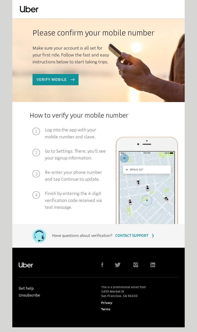 Uber - Verify your mobile number to complete account setup