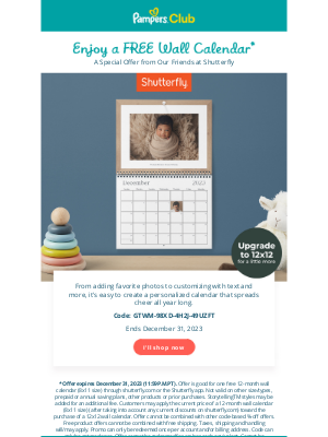 Pampers - You've snagged a free wall calendar from Shutterfly