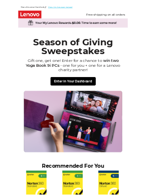 Lenovo - Sweepstakes Alert🚨Win a Yoga laptop for yourself + one for charity