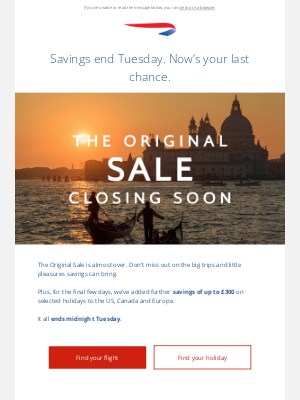 British Airways (United Kingdom) - Sale ends in 4 days. Extra holiday savings added