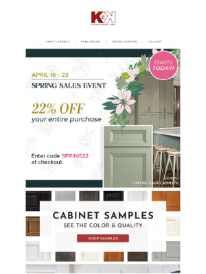 Kitchen Cabinet Kings - Spring Sales Event Starts Today: 22% Off Cabinets