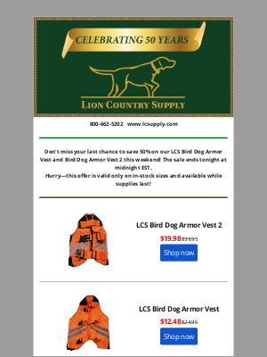 Lion Country Supply - Last Chance To Save 50% Off LCS Dog Armor Vest—Don’t Miss Out!