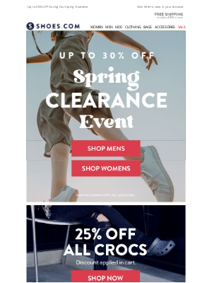 ShoeBuy - A Spring Clearance! Save Big on Skechers, Crocs, And 30% OFF All Slippers!