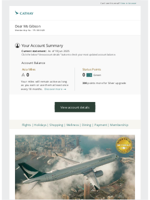 Cathay Pacific Airways - Your Account Summary for Jun 2025