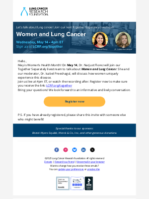 Lung Cancer Research Foundation - Let's talk about Women and Lung Cancer - free livestream