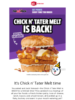 Jack in the Box - Chick n' Tater Melt is BACK & ready to satisfy every craving