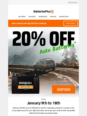 Batteries Plus - 🚗✨ 10 Days of Savings: 20% Off with Code AUTO20!