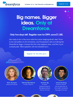 Salesforce - Just Announced: America Ferrera, Rob Lowe, Tekedra Mawakana + more