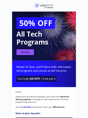 Udacity - 50% Off AI Skills for 4th of July 🎆