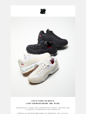 Undefeated - RAFFLE - Levi's x Nike Air Max 95 'Light Orewood Brown' and 'Black'