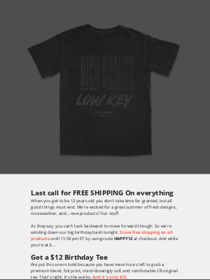Cotton Bureau - $12 tees and FREE SHIPPING end today!