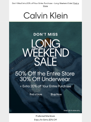 Calvin Klein - Don't Miss the Long Weekend Sale – 50% off Storewide