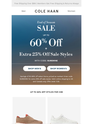 Cole Haan - Now on: Save an extra 25% on sale, already up to 60% off