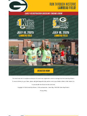 Green Bay Packers - 1K/5K EARLY REGISTRATION DISCOUNT ENDING SOON!