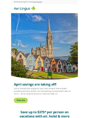Aer Lingus - April = Big Vacation Savings