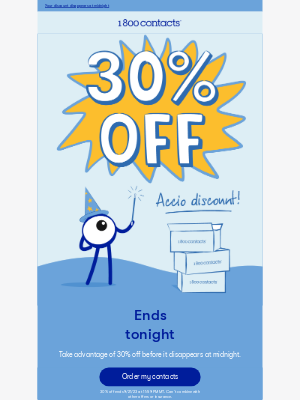 1-800 Contacts - 30% off + free shipping ends tonight