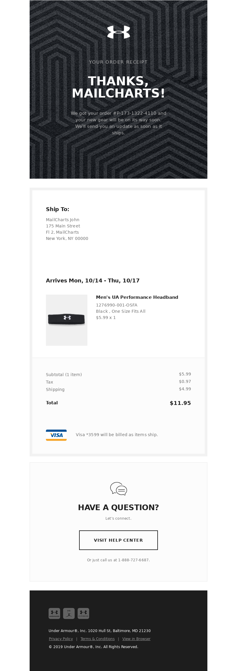 Under Armour - Order Confirmation For UA #P-173-1322-4110